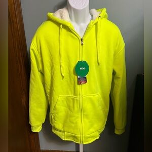 Big Ball Sports Neon Yellow Mens White Sherpa Lined Hooded Jacket NWT Small